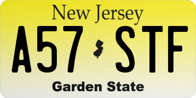 NJ license plate A57STF