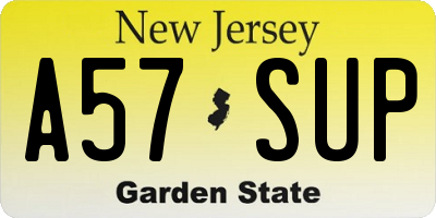 NJ license plate A57SUP