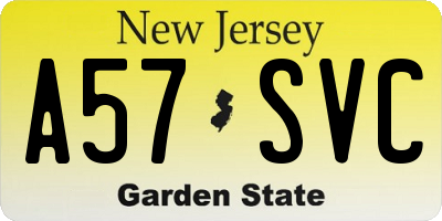 NJ license plate A57SVC