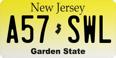 NJ license plate A57SWL