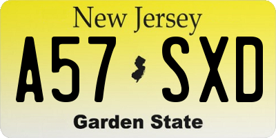 NJ license plate A57SXD