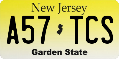 NJ license plate A57TCS