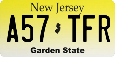 NJ license plate A57TFR