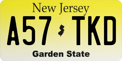 NJ license plate A57TKD