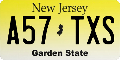 NJ license plate A57TXS