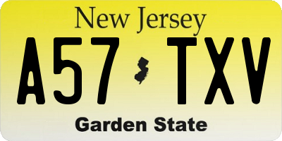 NJ license plate A57TXV