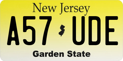 NJ license plate A57UDE