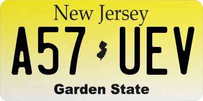NJ license plate A57UEV
