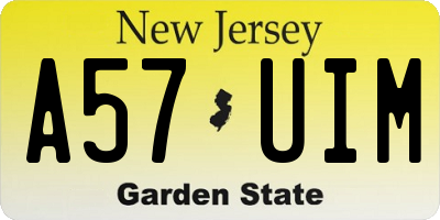 NJ license plate A57UIM