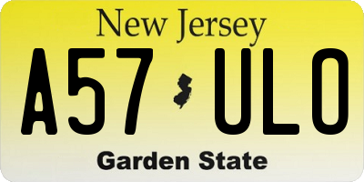 NJ license plate A57ULO