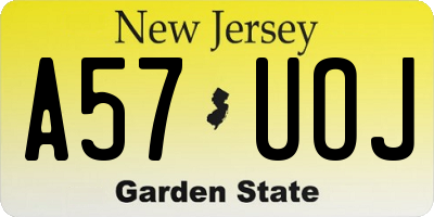 NJ license plate A57UOJ
