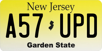NJ license plate A57UPD