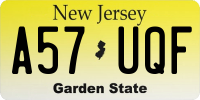 NJ license plate A57UQF