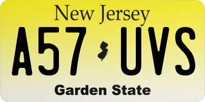 NJ license plate A57UVS