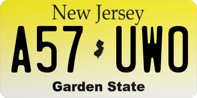 NJ license plate A57UWO