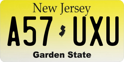 NJ license plate A57UXU