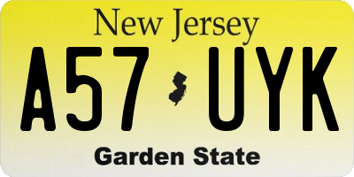 NJ license plate A57UYK