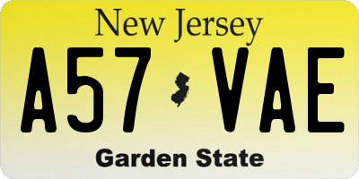 NJ license plate A57VAE