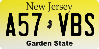 NJ license plate A57VBS