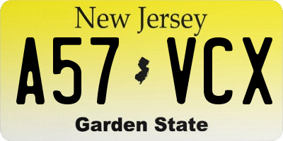 NJ license plate A57VCX