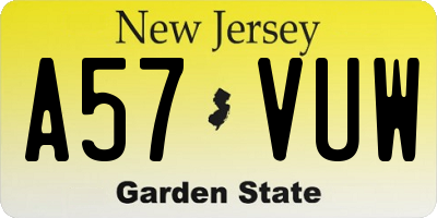 NJ license plate A57VUW