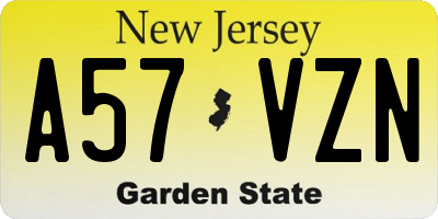 NJ license plate A57VZN