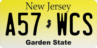 NJ license plate A57WCS