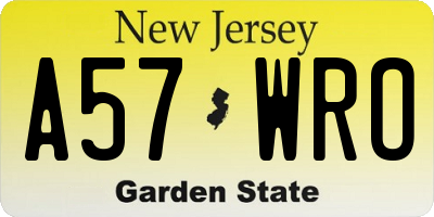 NJ license plate A57WRO