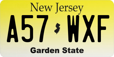 NJ license plate A57WXF