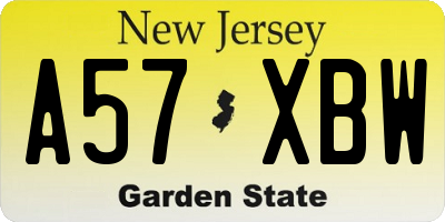 NJ license plate A57XBW