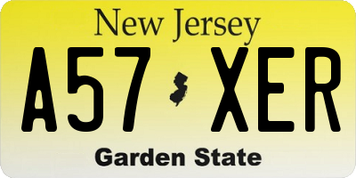 NJ license plate A57XER
