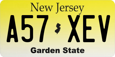 NJ license plate A57XEV