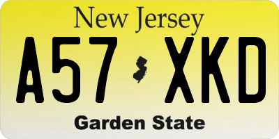 NJ license plate A57XKD
