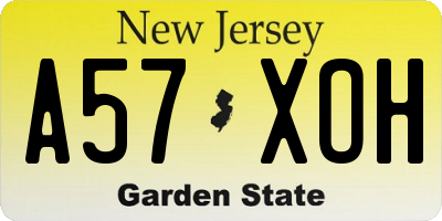 NJ license plate A57XOH