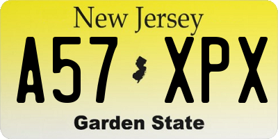 NJ license plate A57XPX
