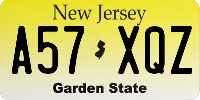 NJ license plate A57XQZ
