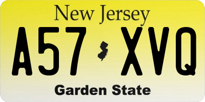 NJ license plate A57XVQ