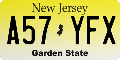 NJ license plate A57YFX
