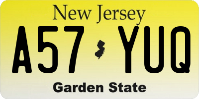 NJ license plate A57YUQ