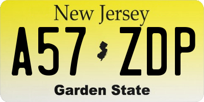 NJ license plate A57ZDP