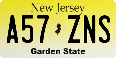 NJ license plate A57ZNS