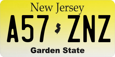 NJ license plate A57ZNZ