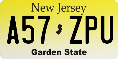 NJ license plate A57ZPU