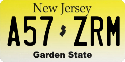 NJ license plate A57ZRM