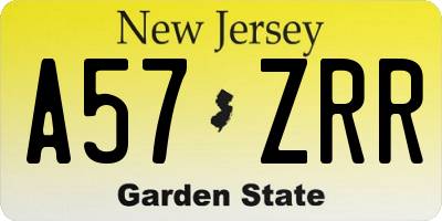 NJ license plate A57ZRR
