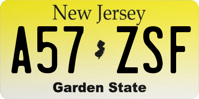 NJ license plate A57ZSF