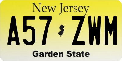 NJ license plate A57ZWM