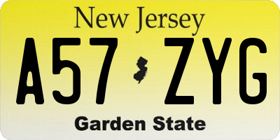 NJ license plate A57ZYG