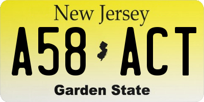 NJ license plate A58ACT