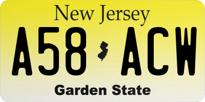 NJ license plate A58ACW
